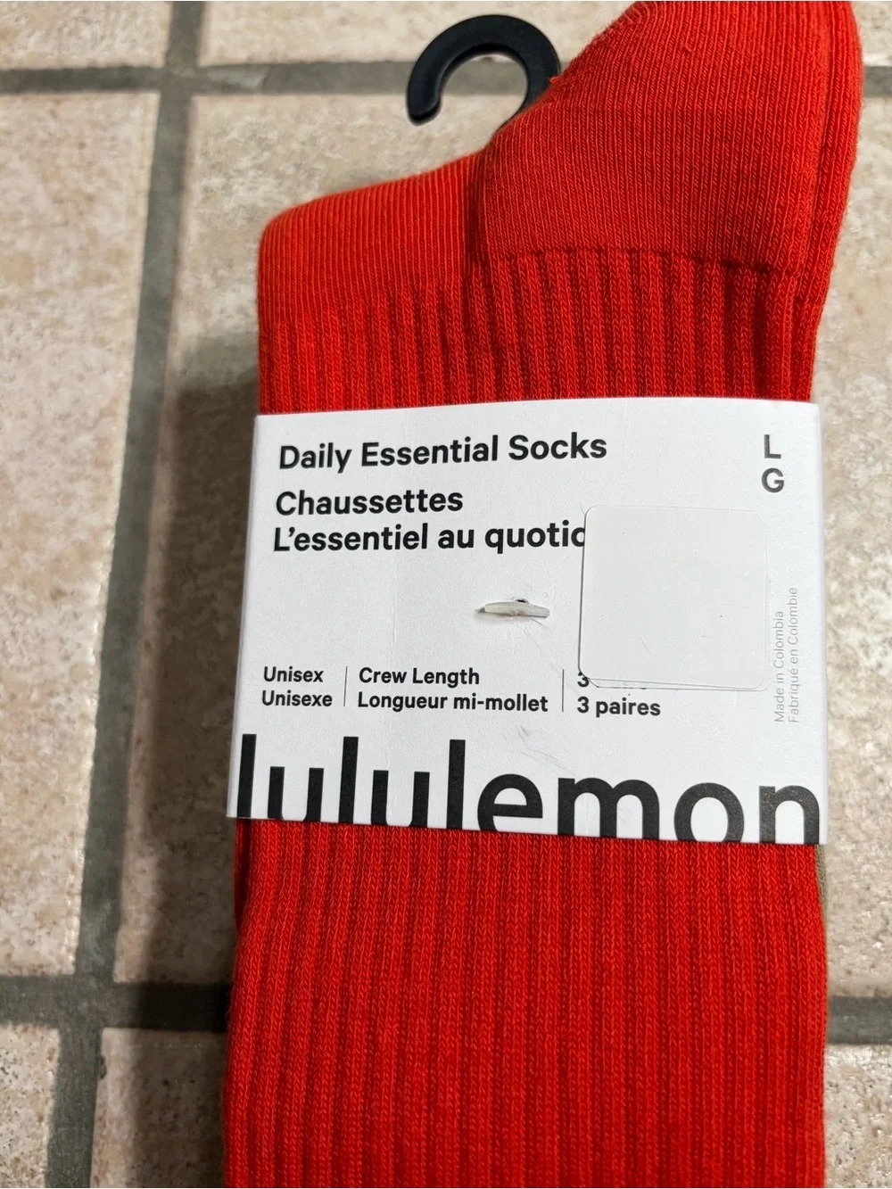 NWT Lululemon Daily Essential Socks *3 Pack Crew Length Cherry Ember/Oak/Ivory L